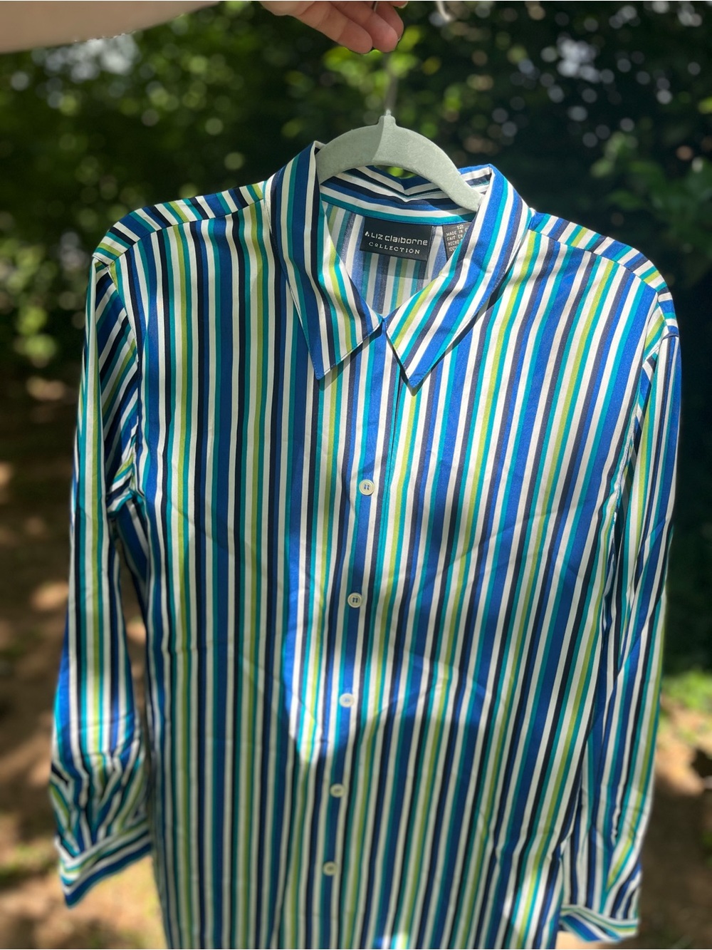 Liz Claiborne Silk Button front Vibrant colors Striped womens lightweight 12 - Picture 3 of 5